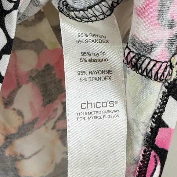 Chicos Top Women 3 US XL Multi Floral Blouse Colorful Stretchy Bloomcore Mature - Picture 4 of 8